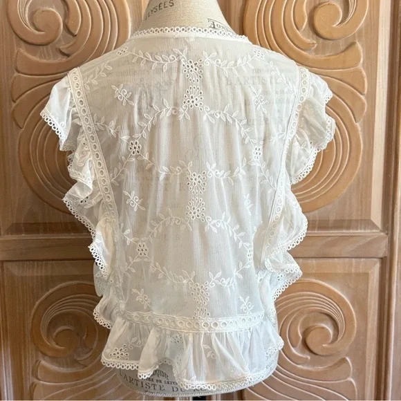 NWT Tularosa Cole Blouse in Ivory - Size XL - Boho Eyelet Ruffle Top - Picture 6 of 11